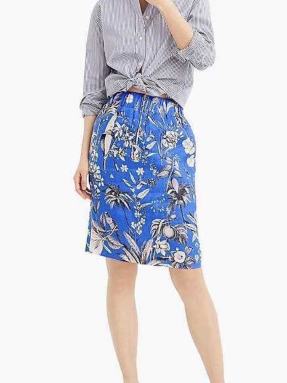 Jcrew Pull On Skirt In Retro Tropical Toile Linen Blue Aviary Size Xs